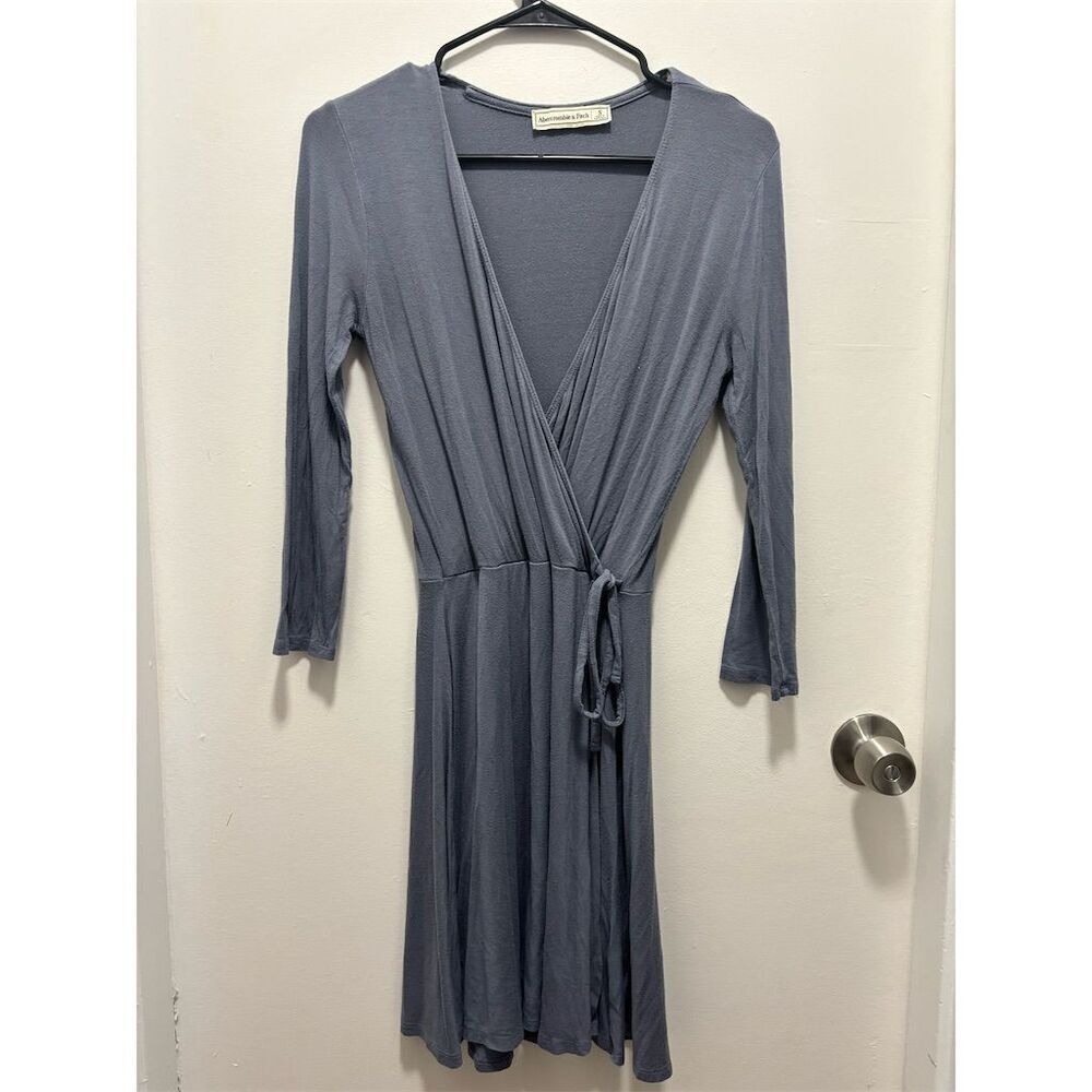 Abercrombie & Fitch Wrap Dress Women Size S Blue Good 3/4 Sleeve V-Neck Jersey